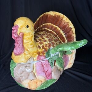 VTG AMC NY NY Thanksgiving‎ Turkey Hand Painted Serving Gravy Dish W/Spoon